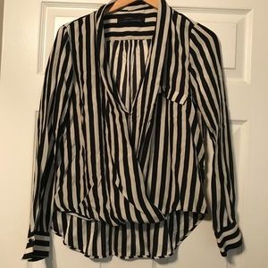 Zara black and white stripe high/low blouse
